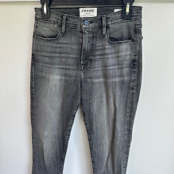 FRAME Le High Skinny Sz 27 Fringe Hem Light Black Jeans High Rise Boho Raw - Picture 3 of 10